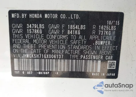 2016 Honda Fit Ex from USA, damaged, VIN JHMGK5H71GX006137